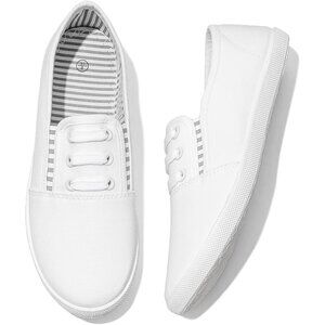 Women's White Canvas Slip On Sneakers Casual Walking Non Slip Work Shoes